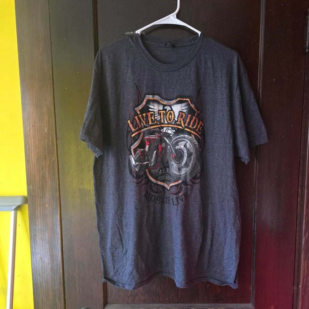 Gildan Live To Ride Biker T-Shirt XL Charcoal Gray Graphic Tee